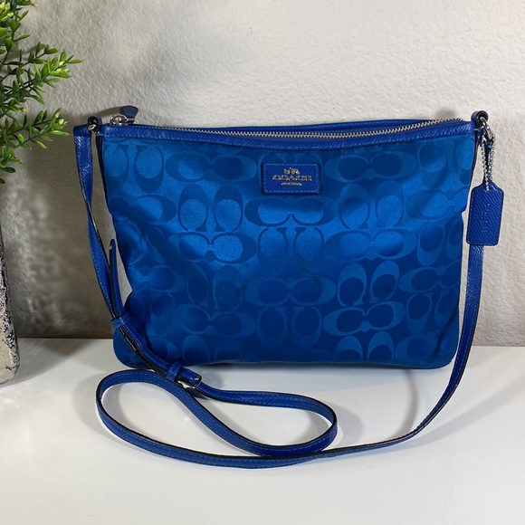 Coach Bags Coach Nylon And Leather Signature Crossbody Bag Blue